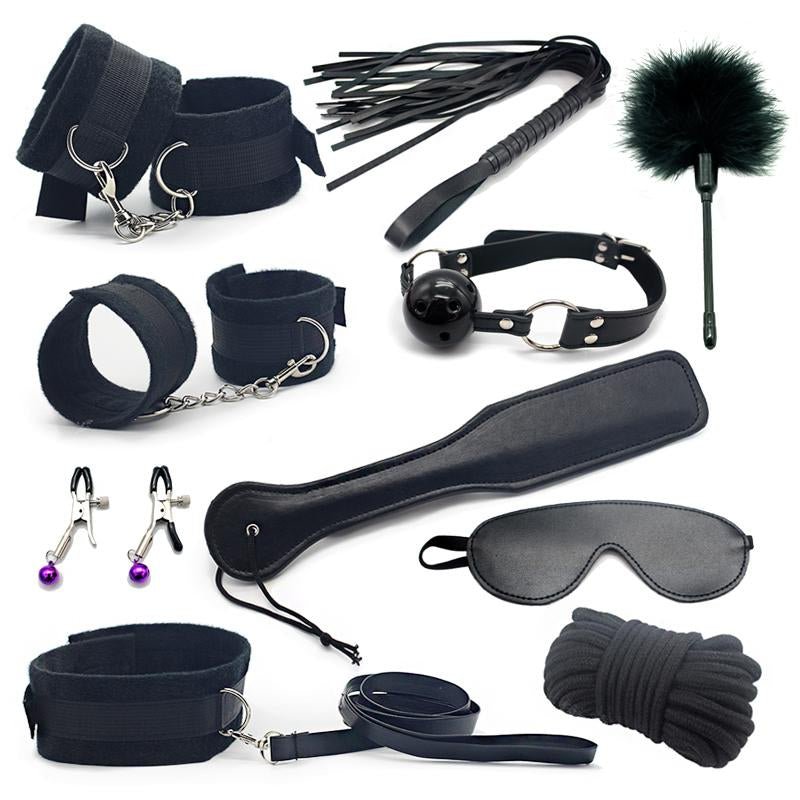 Set of 10 plush strap teasing toys with soft, colorful straps, perfect for sensory play and intimate teasing.
