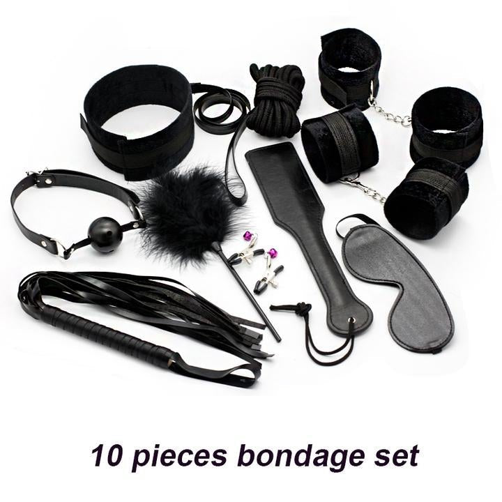 10-piece plush strap teasing toy set featuring soft, colorful straps for playful sensory stimulation and intimate fun.