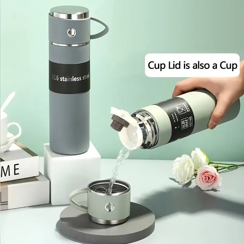 16.91oz double wall stainless steel thermal mug with black lid, designed for hot and cold beverages, by My Store