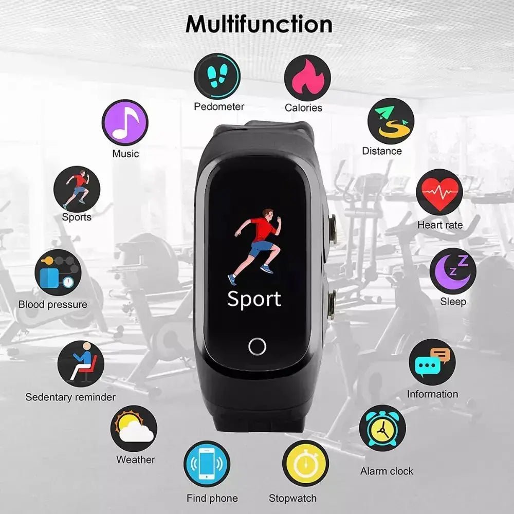 My Store 2-in-1 smart watch and true wireless earbuds for fitness tracking and hands-free calls, sleek and modern design.