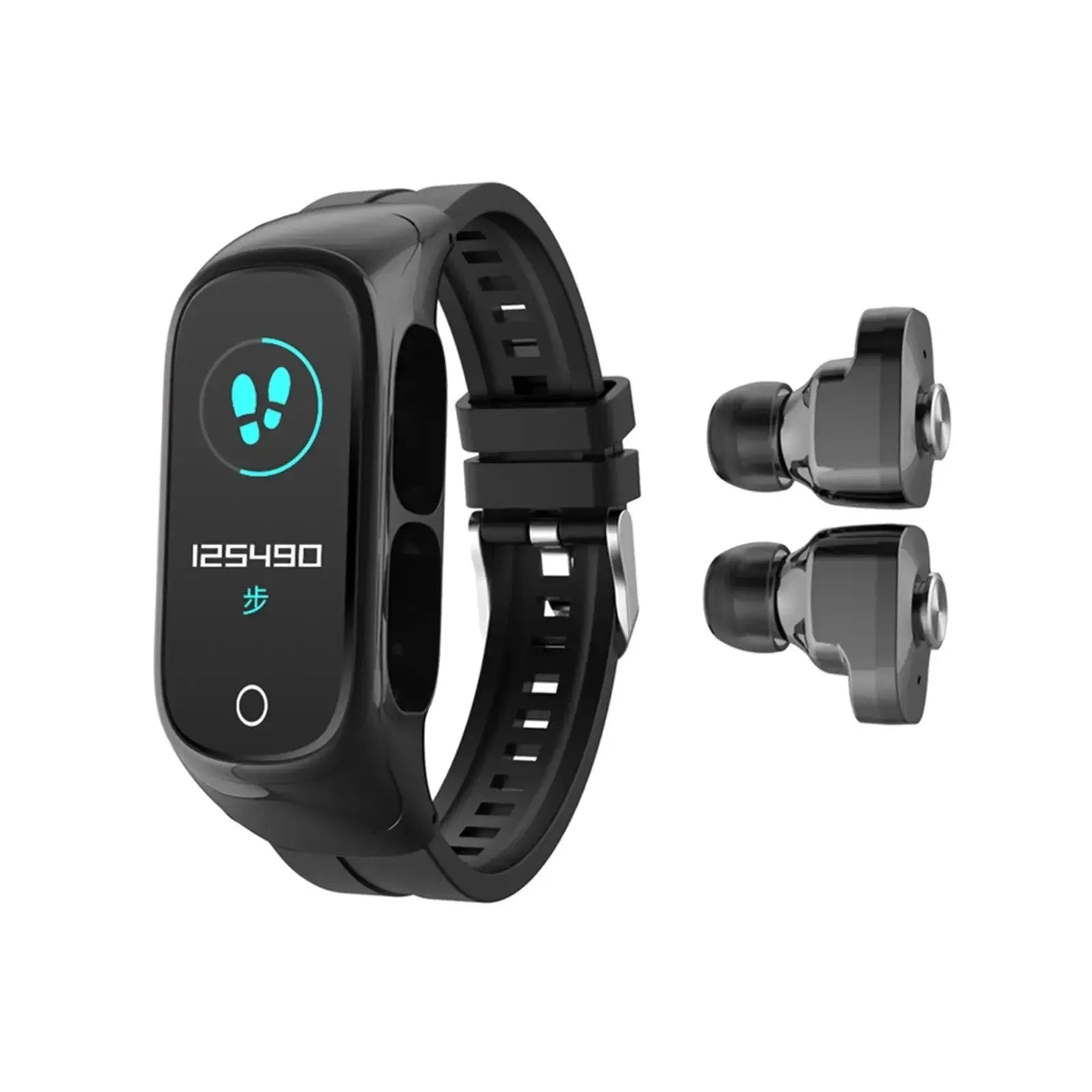 My Store 2-in-1 smart watch and wireless earbuds fitness combo, showing a sleek black smart watch and compact true wireless earbuds.