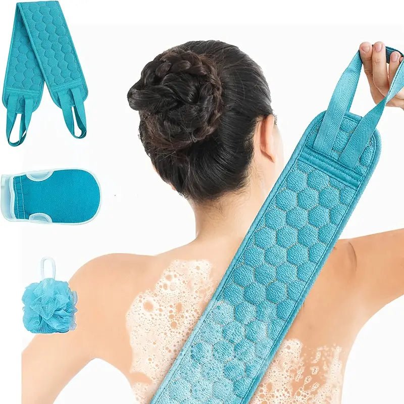 Three exfoliating bath cloths set for deep skin removal, made of soft textured fabric for gentle exfoliation and cleansing.