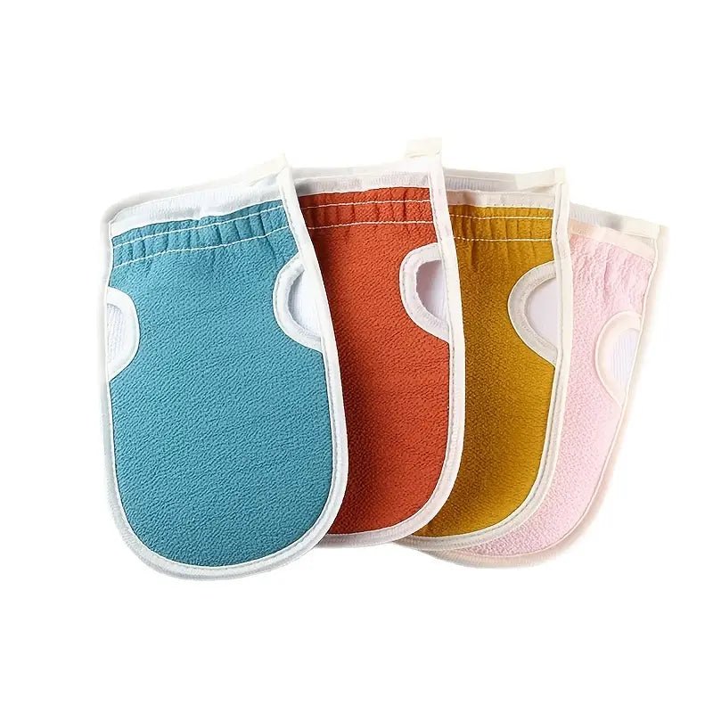 Three exfoliating bath cloths in a set for deep skin removal, made of soft, textured fabric for effective exfoliation and cleansing.
