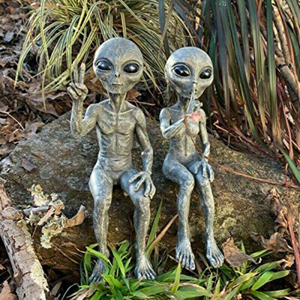 Set of alien garden statues for indoor and outdoor decor, featuring detailed extraterrestrial figurines for outdoor landscaping.