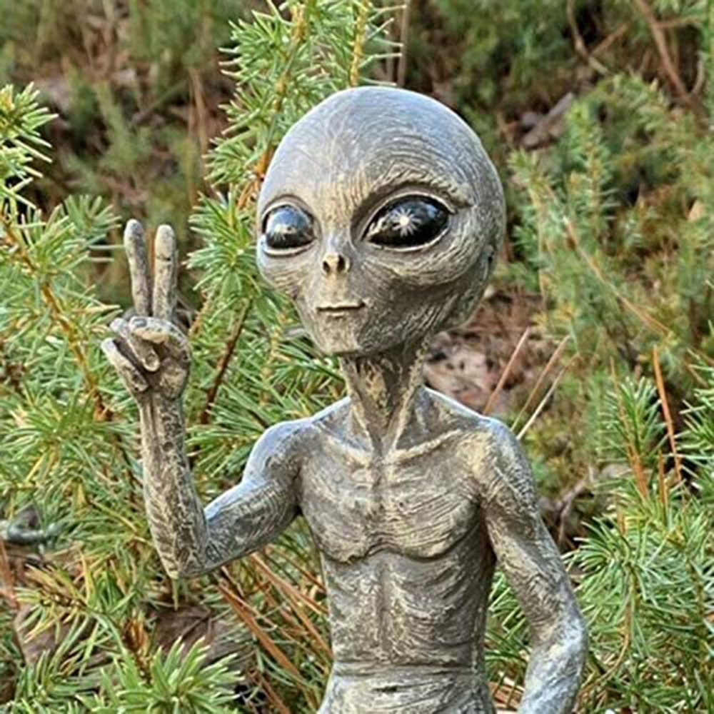 Set of alien garden statues for indoor and outdoor decor, featuring detailed extraterrestrial figurines for yard or home display.