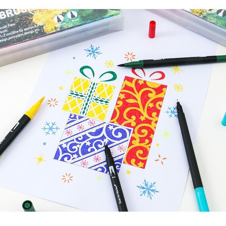 Set of 24 Amazon Dual-Head Watercolor Markers with vibrant colors and dual tips for versatile watercolor drawing and coloring.