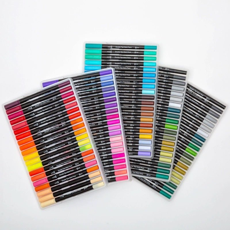 Dual-head watercolor markers set with 24 vibrant colors from Amazon, ideal for blending and detailed art projects.