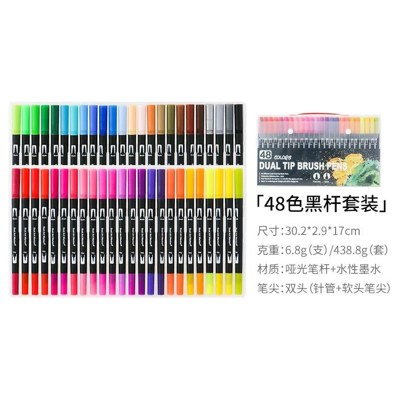 Dual-head watercolor markers set with 24 vibrant colors from Amazon, ideal for art projects and detailed coloring.
