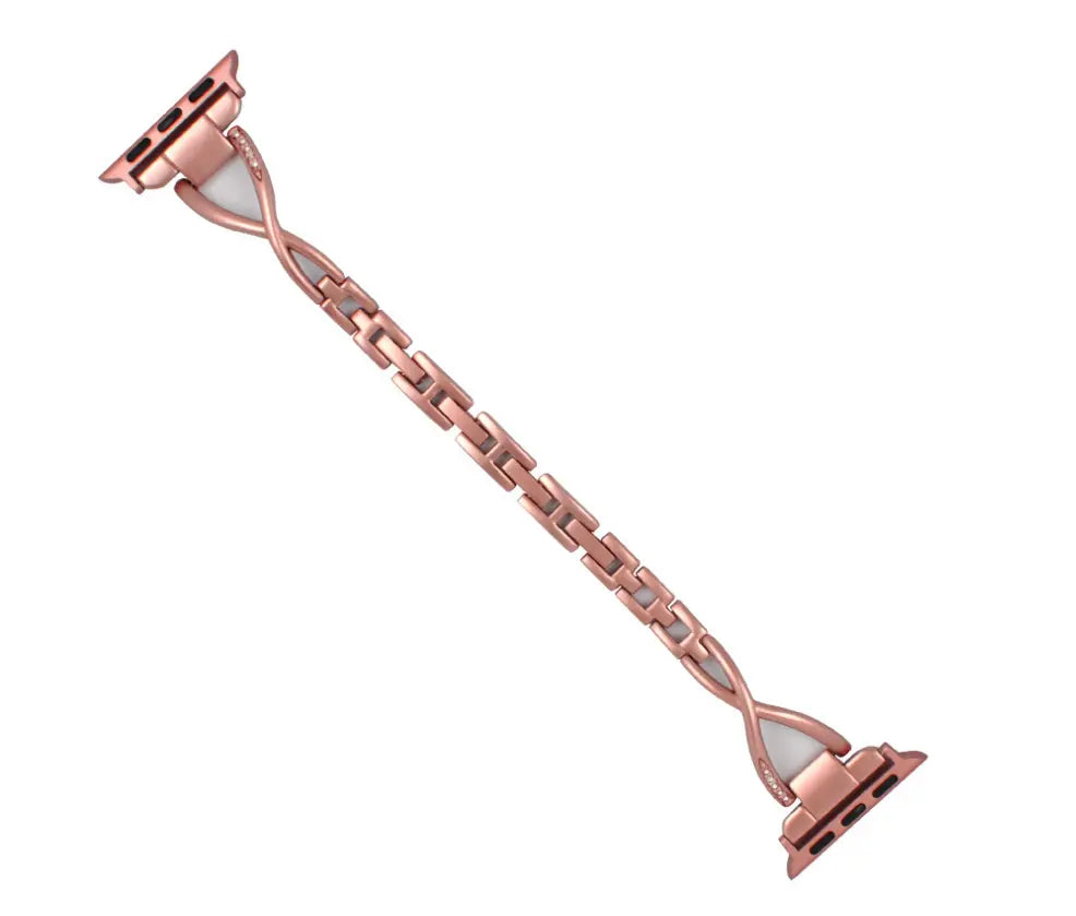 Stainless steel Apple Watch band with X-Type design and embedded diamonds, stylish and elegant accessory for Apple Watch.