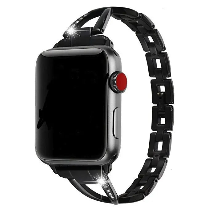 Stainless steel Apple Watch band with diamond accents, X-Type design, stylish and luxurious for Apple Watch Series.