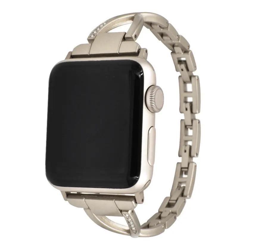 Stainless steel Apple Watch band with diamond accents, X-Type design, showcasing a sleek and elegant accessory for Apple Watch.