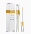 AuQuest eyelash serum bottle for length and volume enhancement, featuring a sleek design and applicator brush.