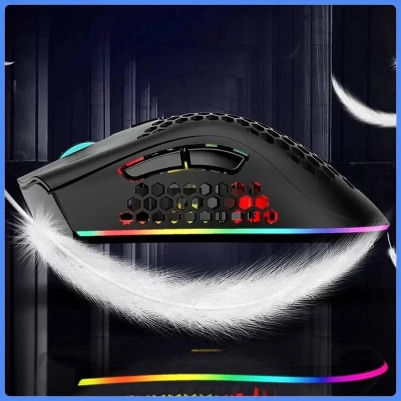 Rechargeable wireless RGB gaming mouse for PC with ergonomic design and customizable lighting from the BM600 series.