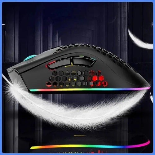 Rechargeable wireless RGB gaming mouse for PC with ergonomic design and customizable lighting from the BM600 series.