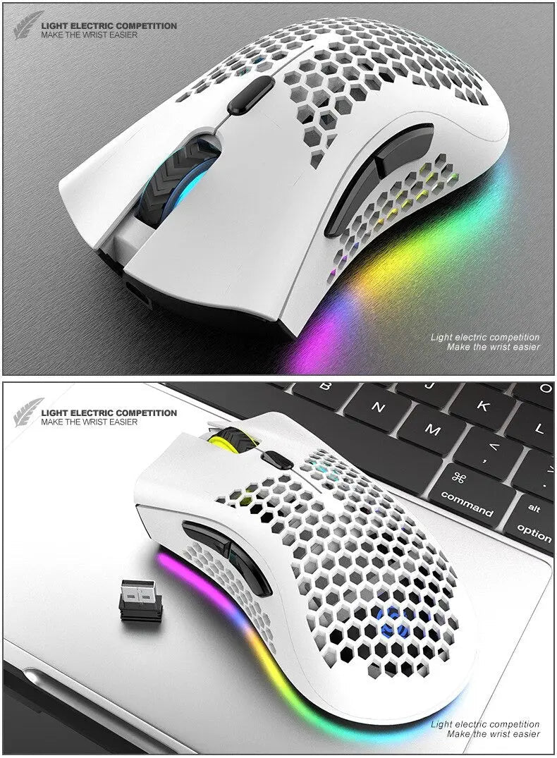 Wireless RGB gaming mouse for PC, BM600 Rechargeable Gaming Mouse with customizable lighting and ergonomic design.