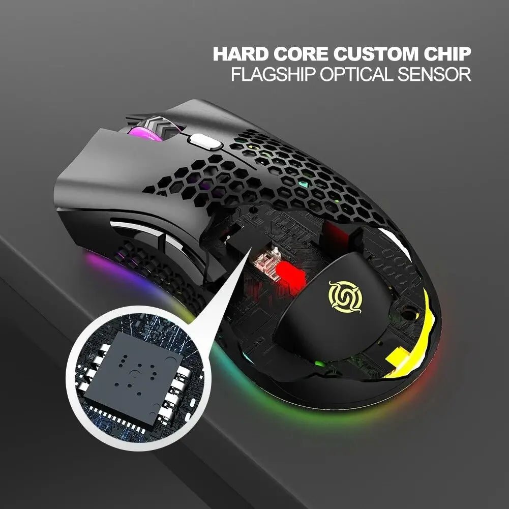 Rechargeable wireless RGB gaming mouse for PC with ergonomic design and customizable lighting from BM600 series.