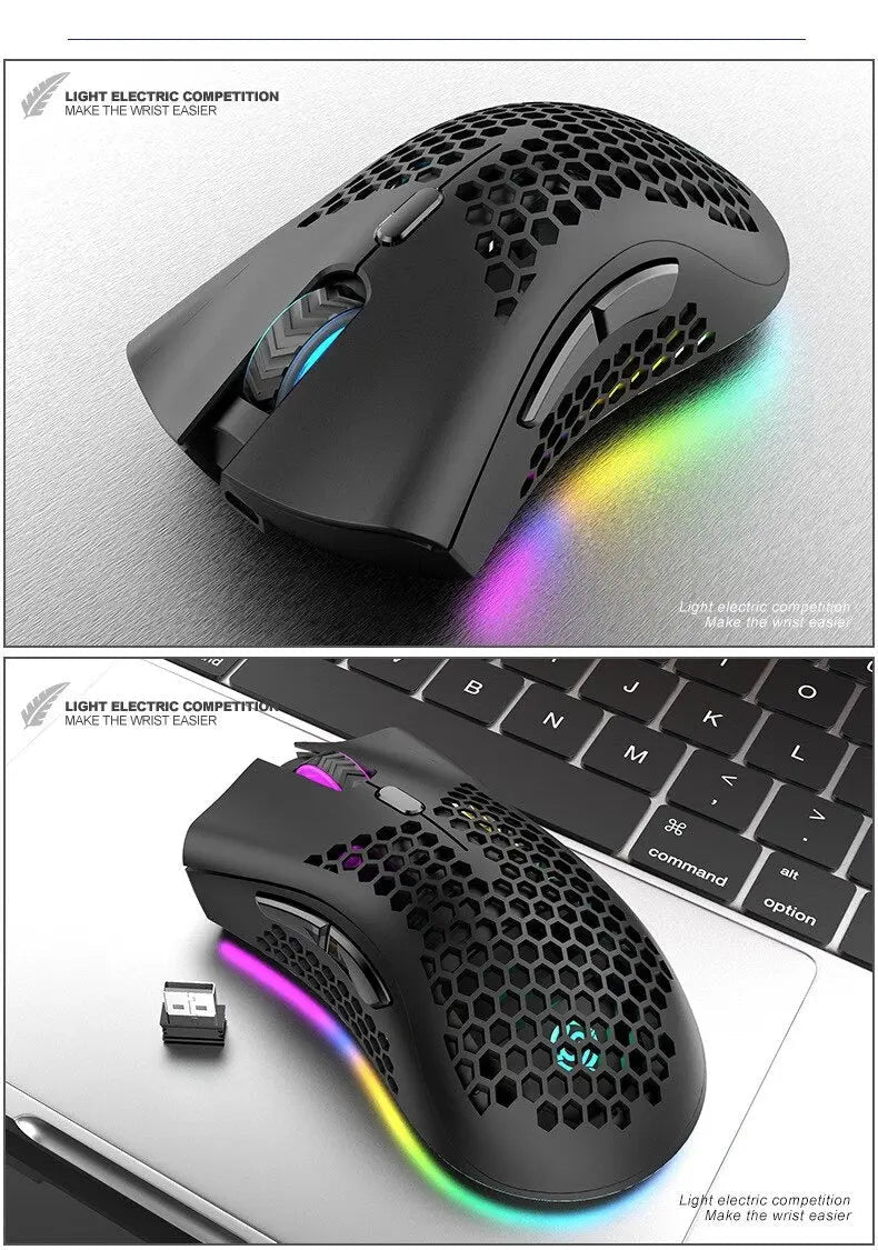 Rechargeable wireless RGB gaming mouse for PC with ergonomic design and customizable lighting by My Store.