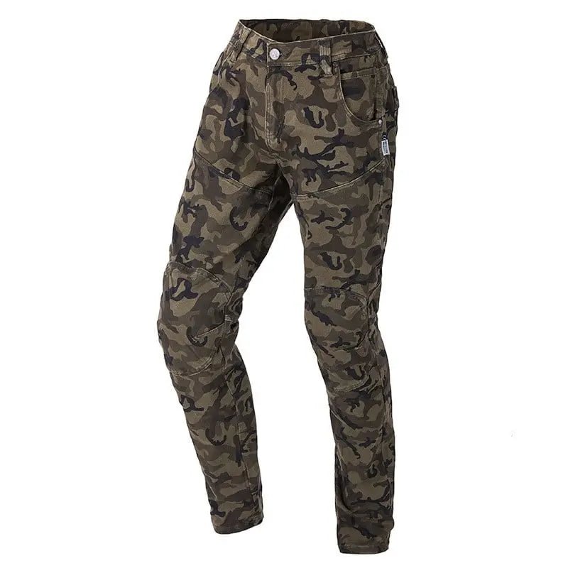 Camouflage jeans from My Store featuring a racing belt protector, casual fit with detailed camo pattern and belt accessory.