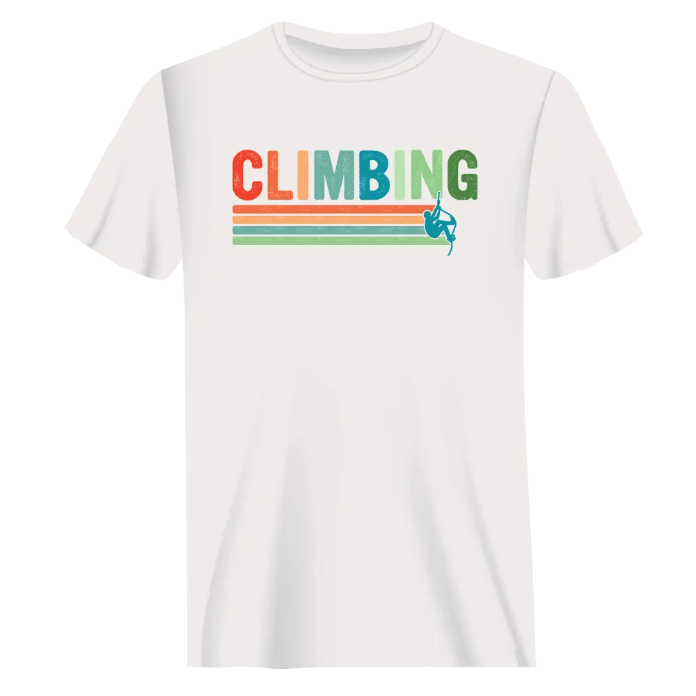 Black Climbing Man T-Shirt featuring a graphic of a climber on a mountain, casual fit, from My Store.