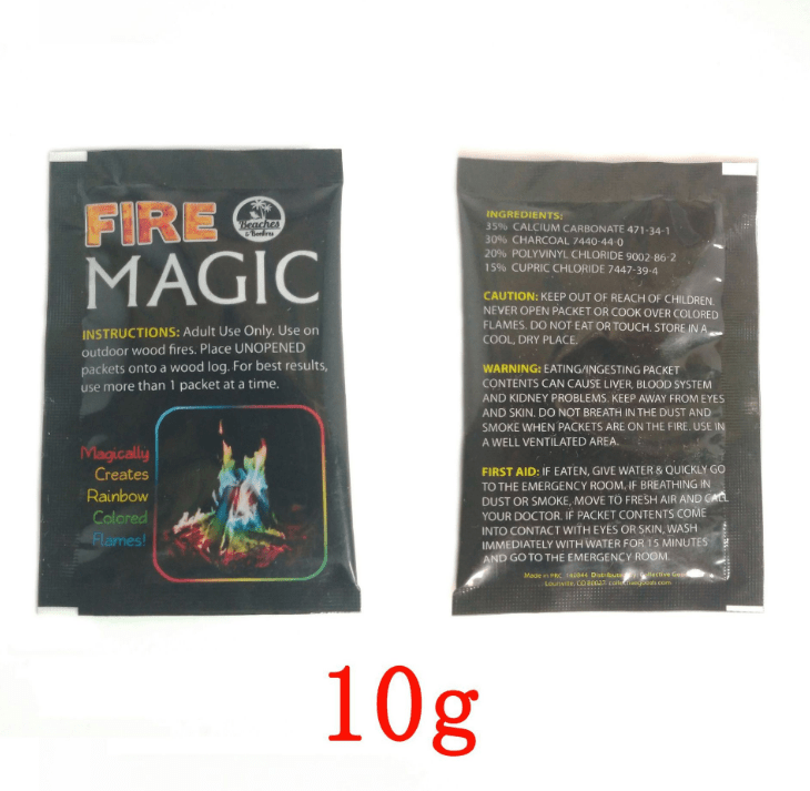 Bright colored flame powder in a 25g pack, ideal for parties and events, creating vibrant flame effects.