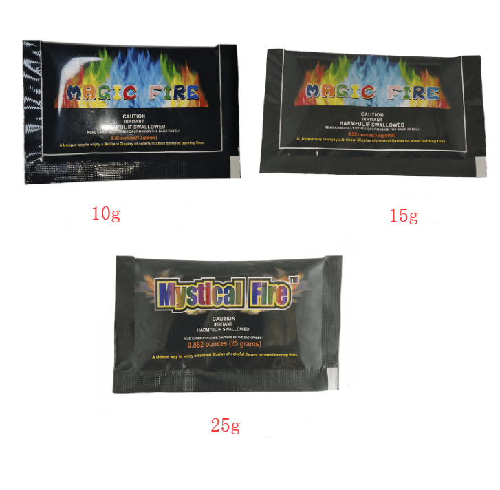 Brightly colored flame powder in a 25g pack, ideal for parties and events, creating vibrant flame effects.