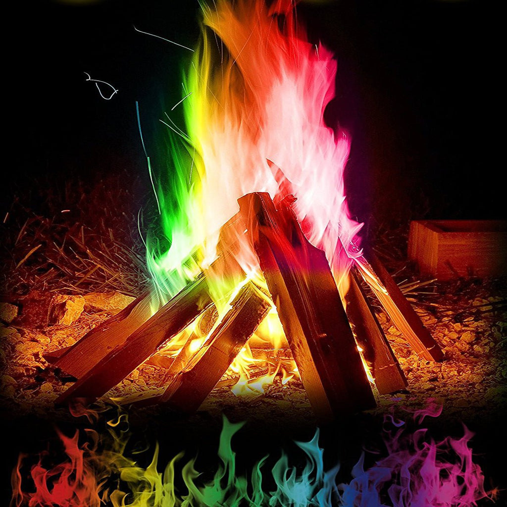 Brightly colored flame powder in a 25g pack, ideal for creating vibrant flames at parties and events.