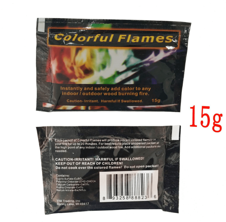 Brightly colored flame powder in a 25g pack for parties and events, creating vibrant flame effects for celebrations.