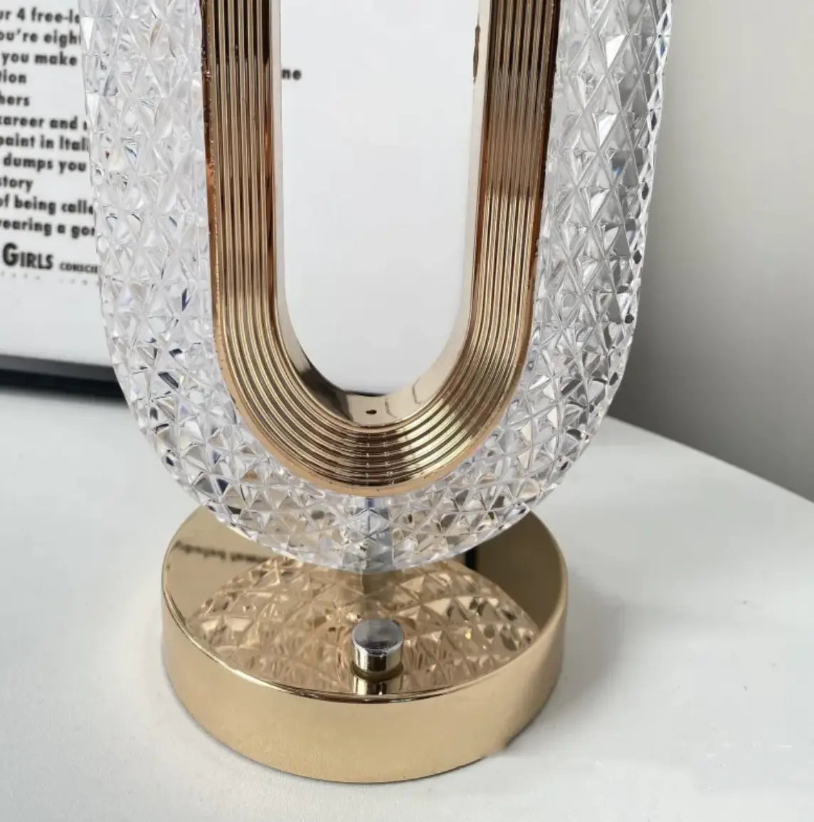 Crystal Touch Desk Lamp with modern design, featuring a clear glass body and touch control for elegant home lighting.