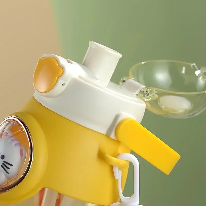 Cute summer water bottle with straw for students, 7.08 inches, featuring a colorful design and portable size.