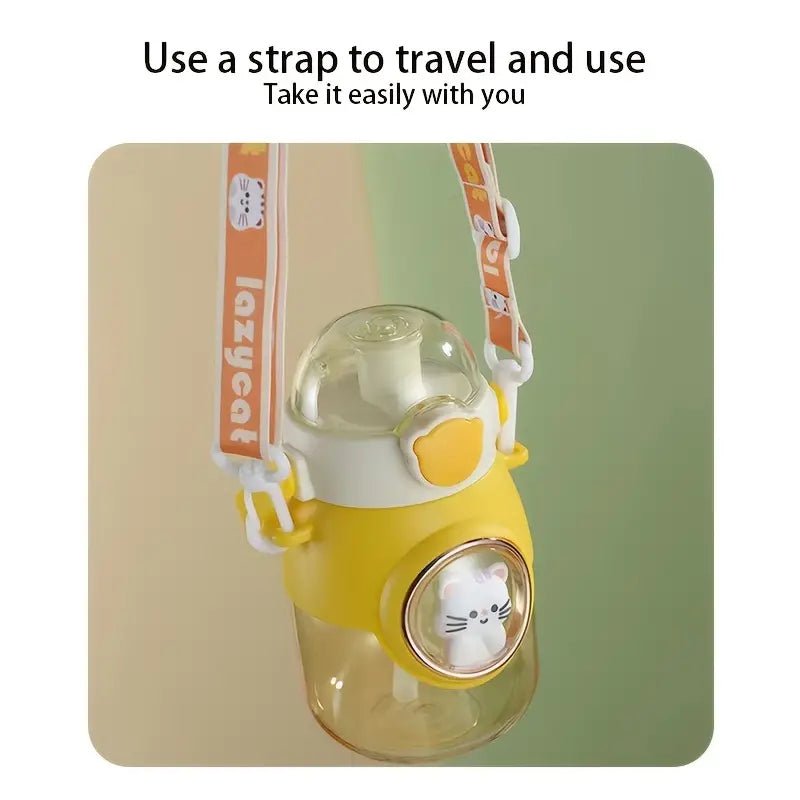 Cute summer water bottle with straw for students, 7.08 inches tall, featuring a colorful design and easy-to-use straw.