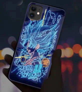 Dragon Ball Z phone case with sound control and light features, designed for Android and iPhone models.