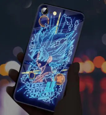 Dragon Ball Z phone case with sound control and light feature, featuring character artwork and vibrant design.