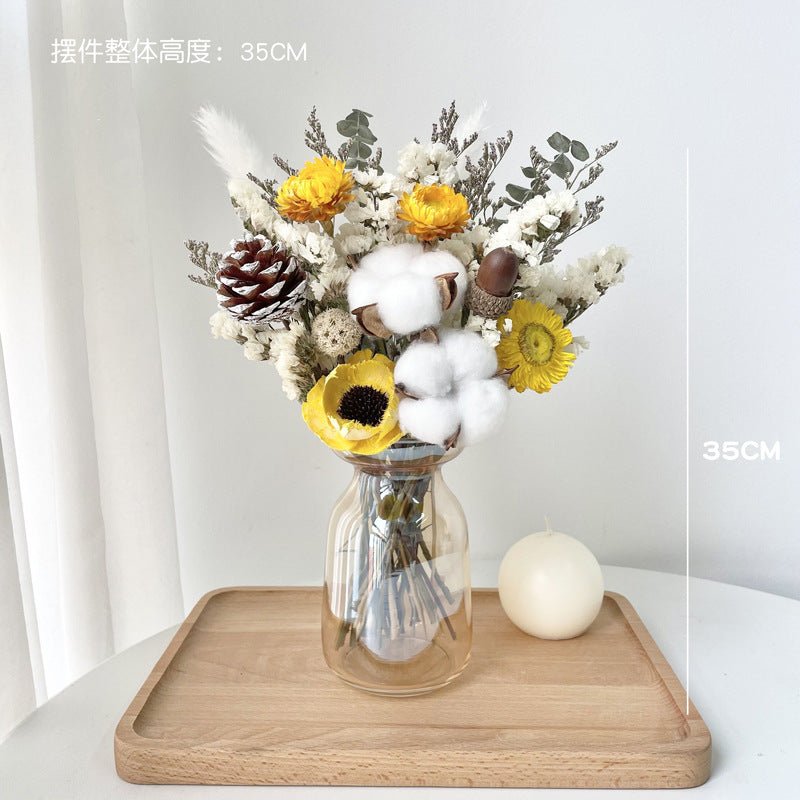 Dried flower bouquet decoration for living room DIY, featuring colorful preserved flowers in a rustic arrangement.
