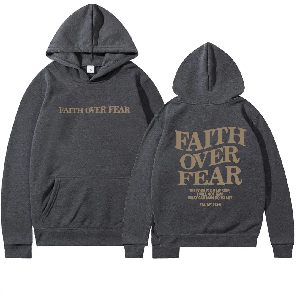 Black Faith Over Fear hoodie from My Store featuring bold white text and a comfortable, casual fit.