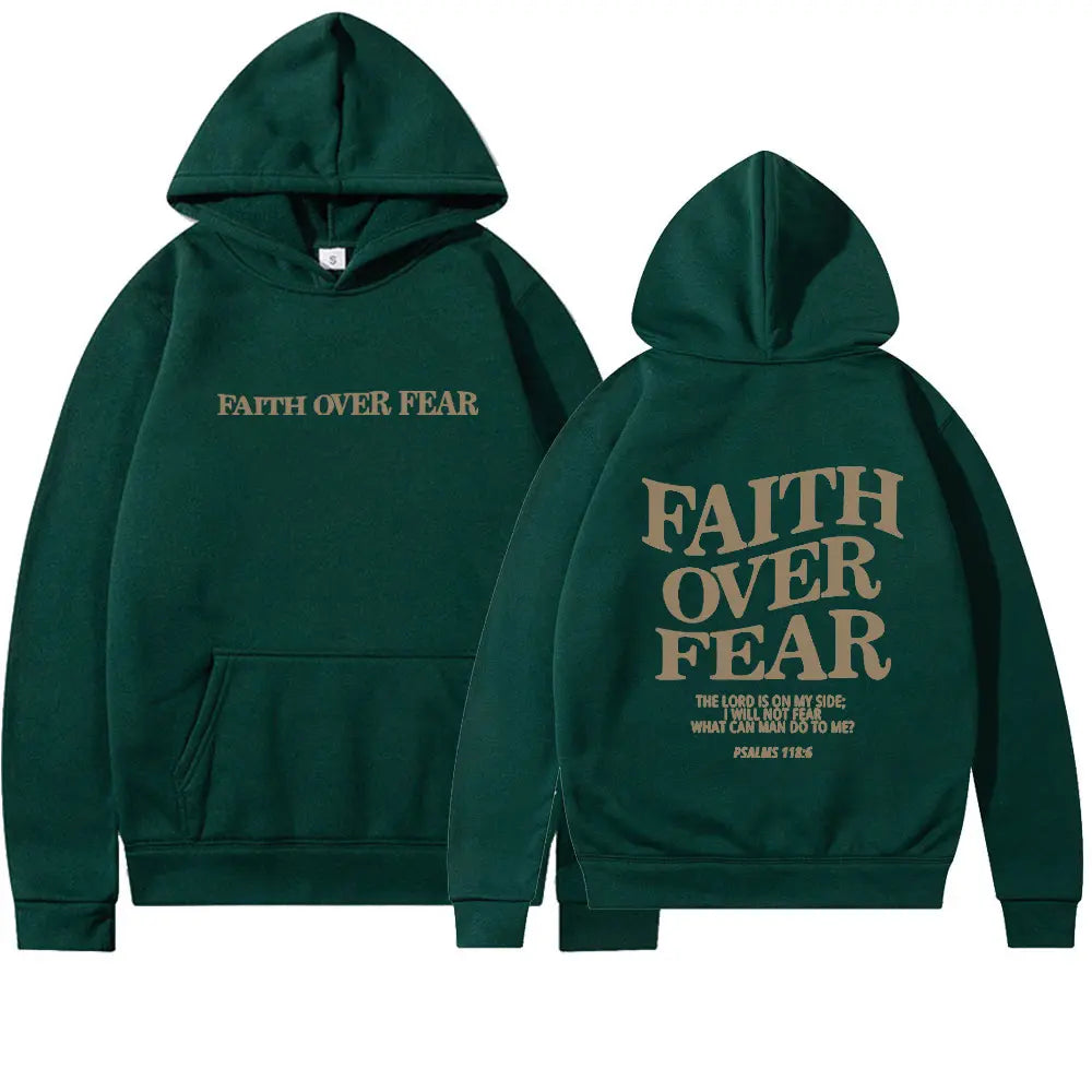 Faith Over Fear hoodie by My Store, featuring a comfortable design with bold faith and courage-themed graphics.