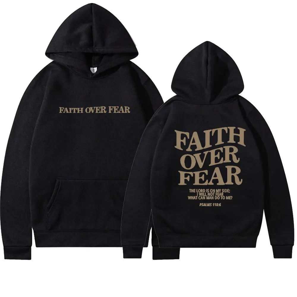 Gray Faith Over Fear hoodie from My Store featuring bold text design and a comfortable, casual fit.
