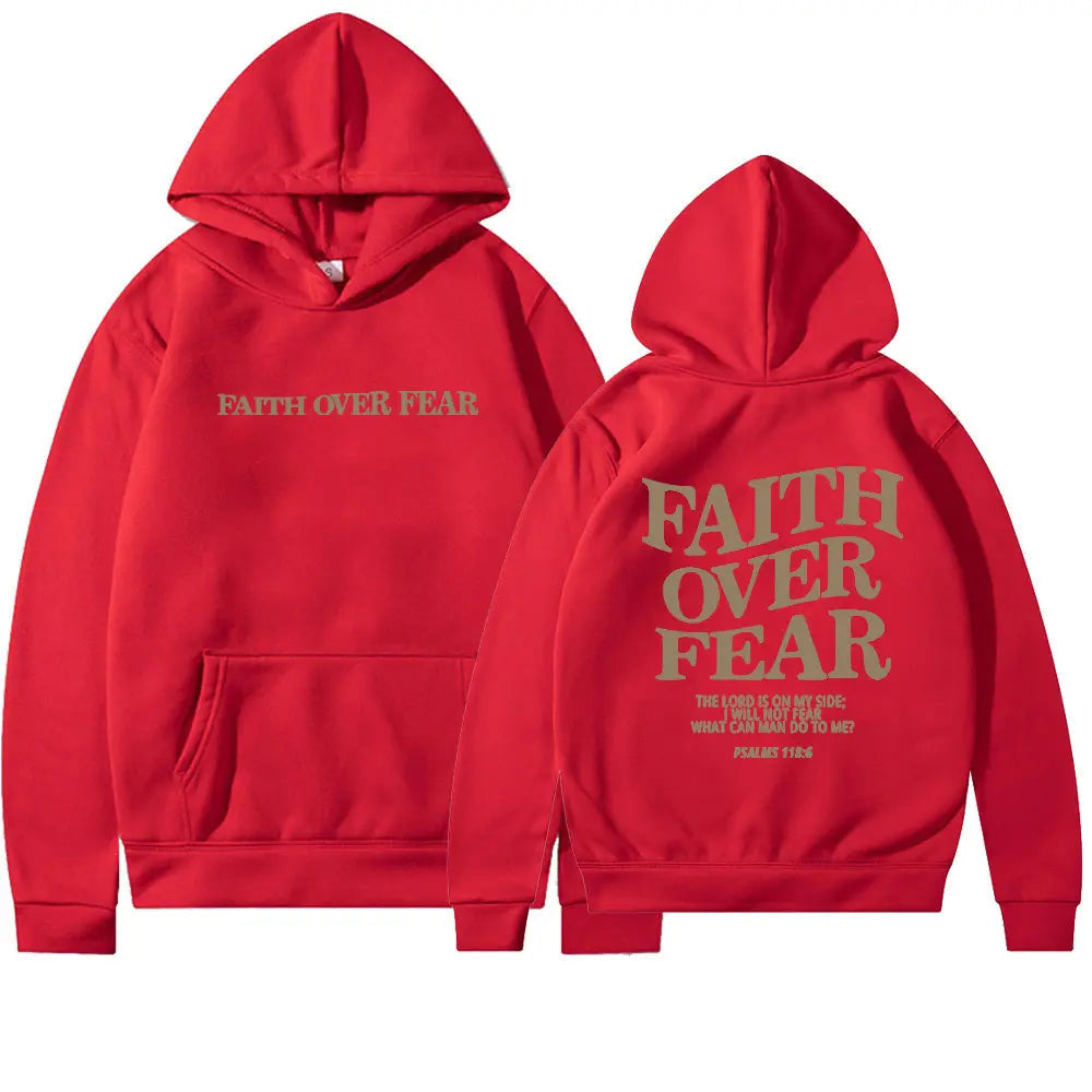 Black Faith Over Fear hoodie by My Store, featuring bold white text and a comfortable pullover design.