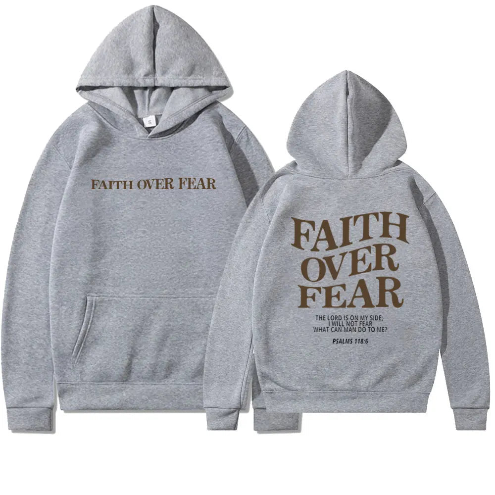 Black Faith Over Fear hoodie from My Store featuring bold white lettering and a comfortable fit.