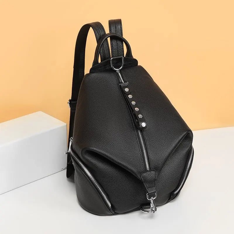 Geneva Women's Anti-Theft Leather Bag featuring secure zippers and sleek design, crafted from genuine leather for everyday use.