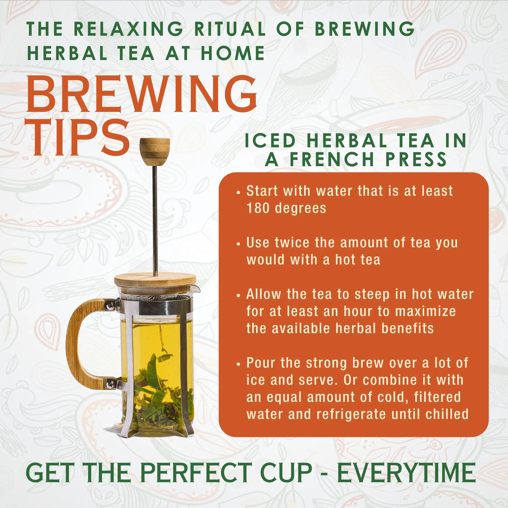 Hercules Muscle Ease Organic Herbal Tea in a glass cup with fresh herbs and lemon slices, promoting muscle relaxation and wellness.