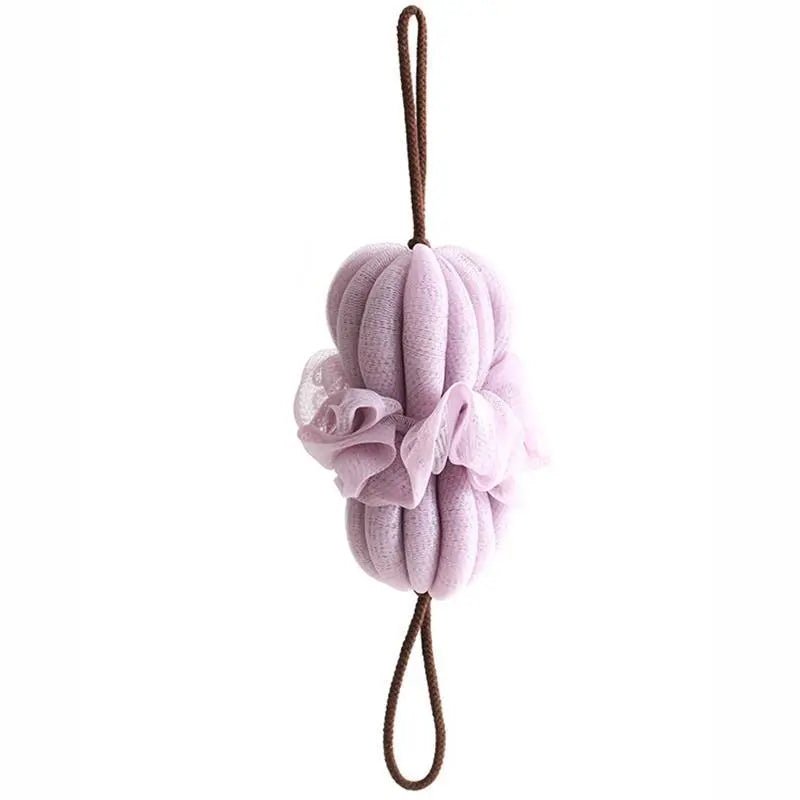 Large Japanese bath towel with soft fabric and exfoliating bath ball for gentle cleansing and relaxing bath experience.
