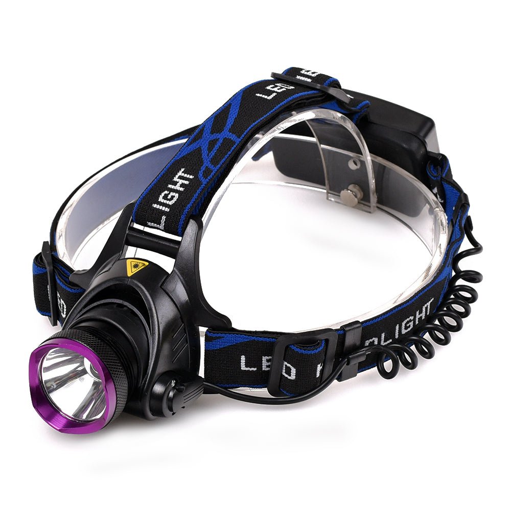 Vande T6 LED flashlight with adjustable headlamp strap, bright light, and durable design for outdoor or work use.
