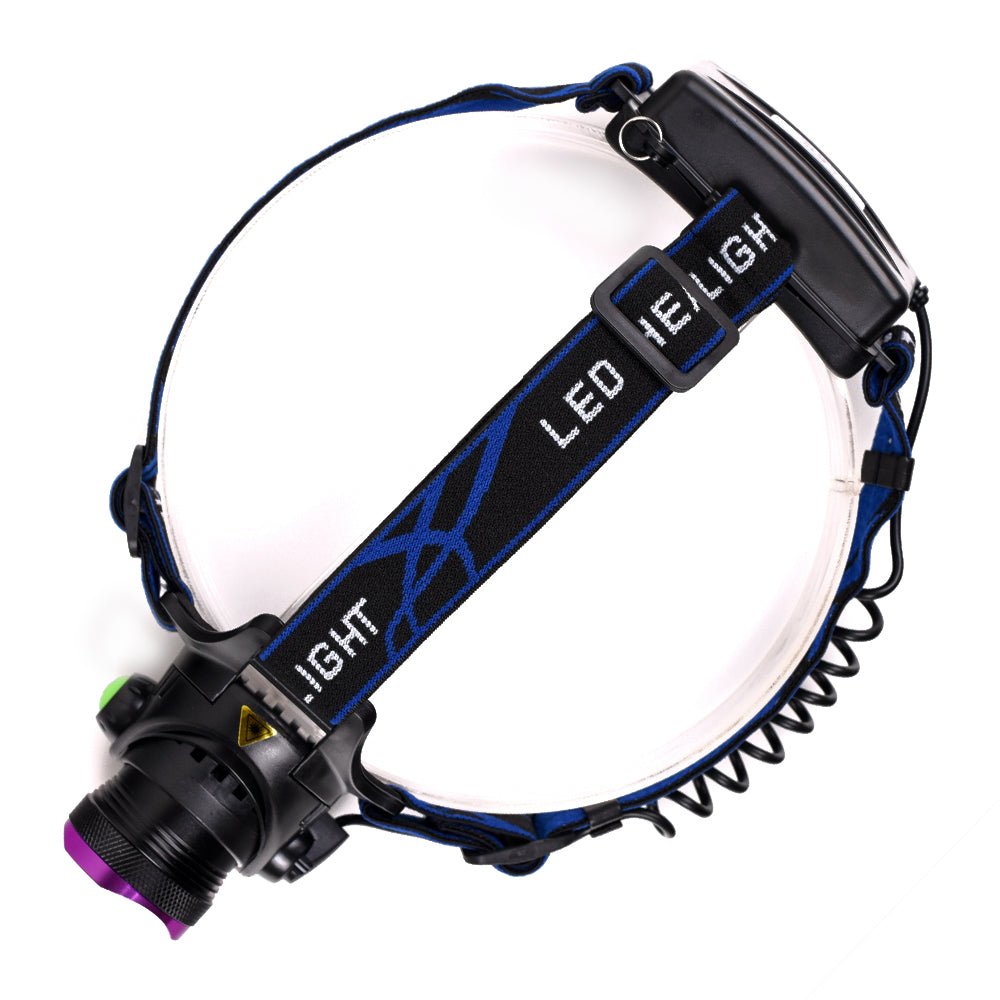 Vande T6 LED flashlight with adjustable headlamp, black, featuring a durable strap and bright beam for outdoor or work use