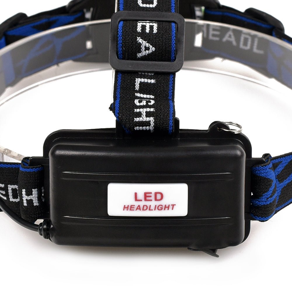 Vande T6 LED flashlight with adjustable headlamp, black, featuring a bright, focused beam and adjustable strap for hands-free use.