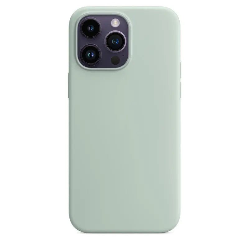 Liquid silicone case for iPhone 14 Pro Max with MagSafe, soft-touch material and precise cutouts for seamless fit and wireless charging.