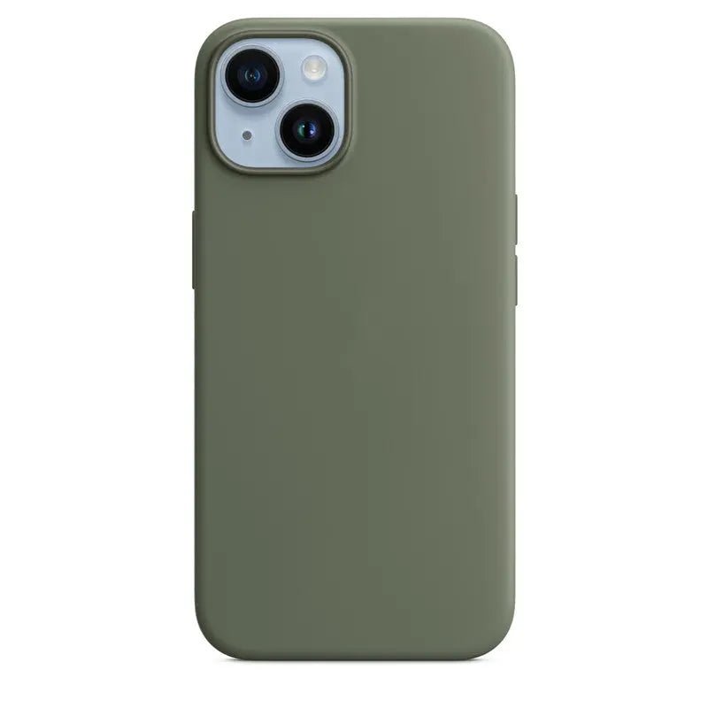 Liquid silicone case for iPhone 14 Pro Max with MagSafe, soft-touch material, snug fit, and precise cutouts for ports