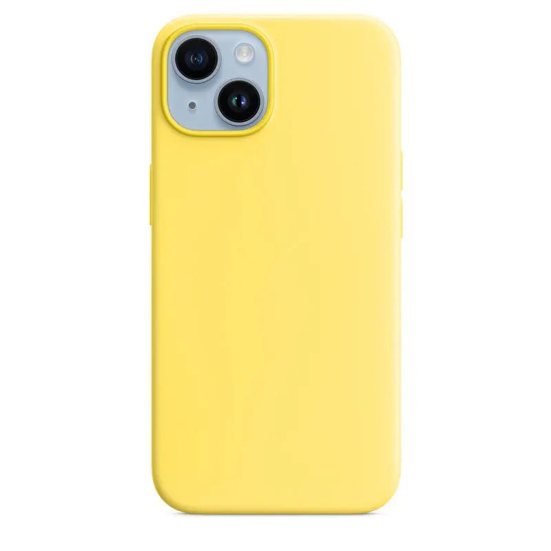 Liquid silicone case for iPhone 14 Pro Max with MagSafe, showing a soft, flexible, pink protective cover fitted on the device.