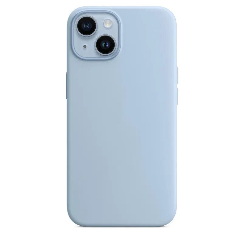 Liquid silicone case for iPhone 14 Pro Max with MagSafe from My Store, showcasing the soft, flexible material and precise camera cutout.