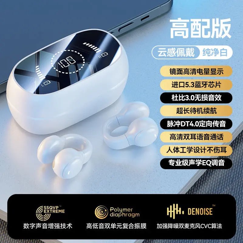 M55 Bone Conduction Bluetooth Earphones for Sports, wireless design with ear hooks, designed for active use and outdoor activities.