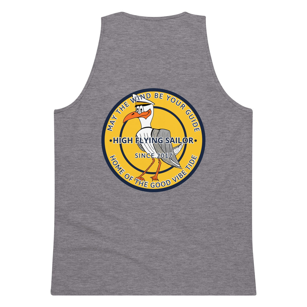 Men’s premium high flying sailor tank top with nautical print, sleeveless design, and comfortable fit for casual summer wear.